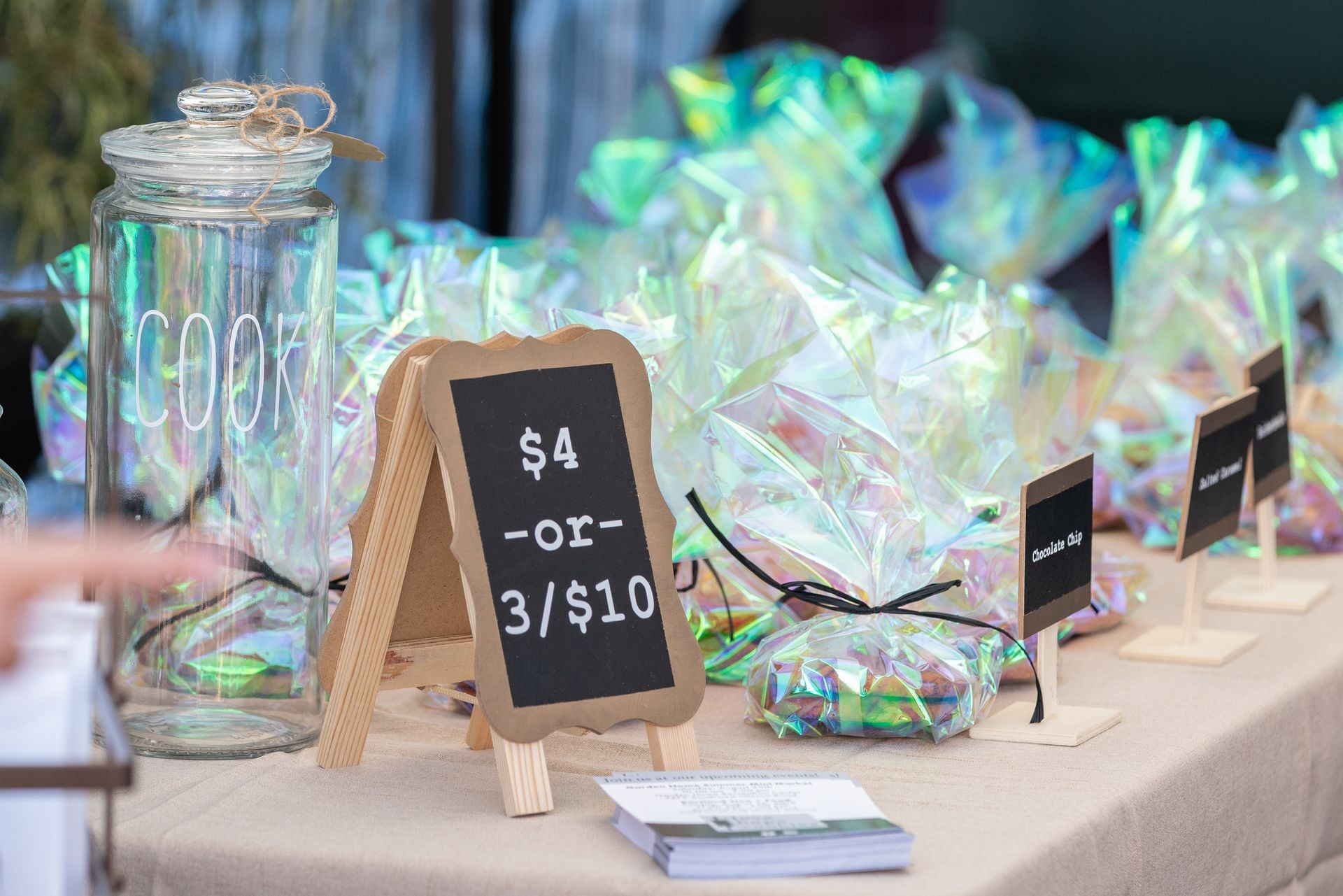 Cookies on the display at outdoors street vendor.